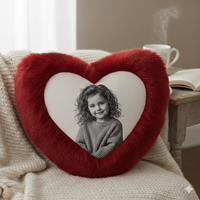 Lovebloom Personalized Heart Shape Photo Cushion – Red Fur Pillow