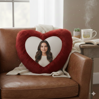 Lovebloom Personalized Heart Shape Photo Cushion – Red Fur Pillow