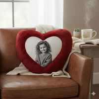 Lovebloom Personalized Heart Shape Photo Cushion – Red Fur Pillow