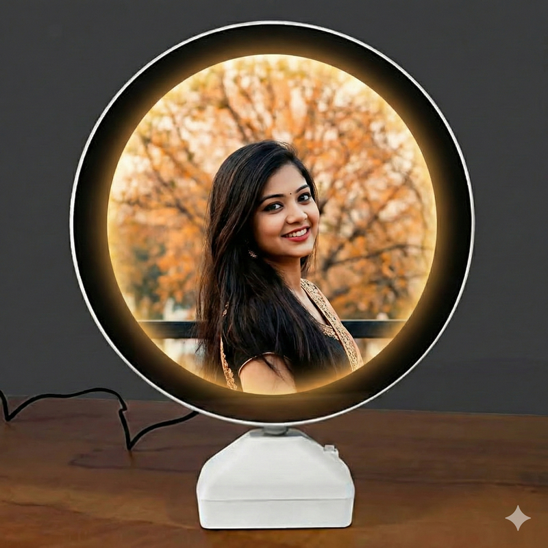 Lovebloom Personalized Round LED Photo Frame – Custom Glowing Memory Lamp